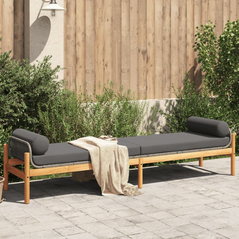 Gartenbank mit Kissen Grau Poly Rattan Akazie