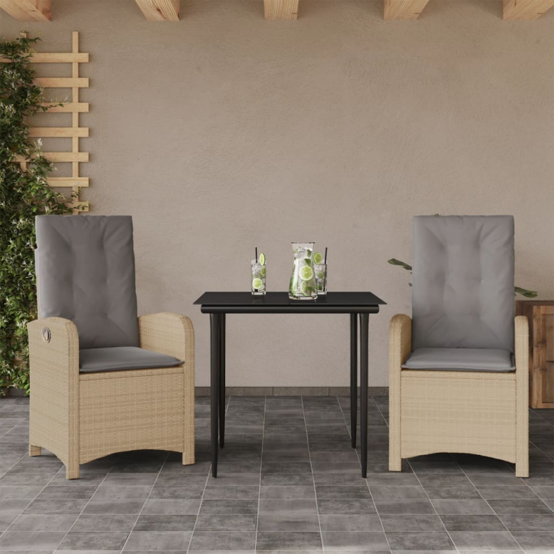 3-tlg. Garten-Essgruppe mit Kissen Beigemischung Poly Rattan