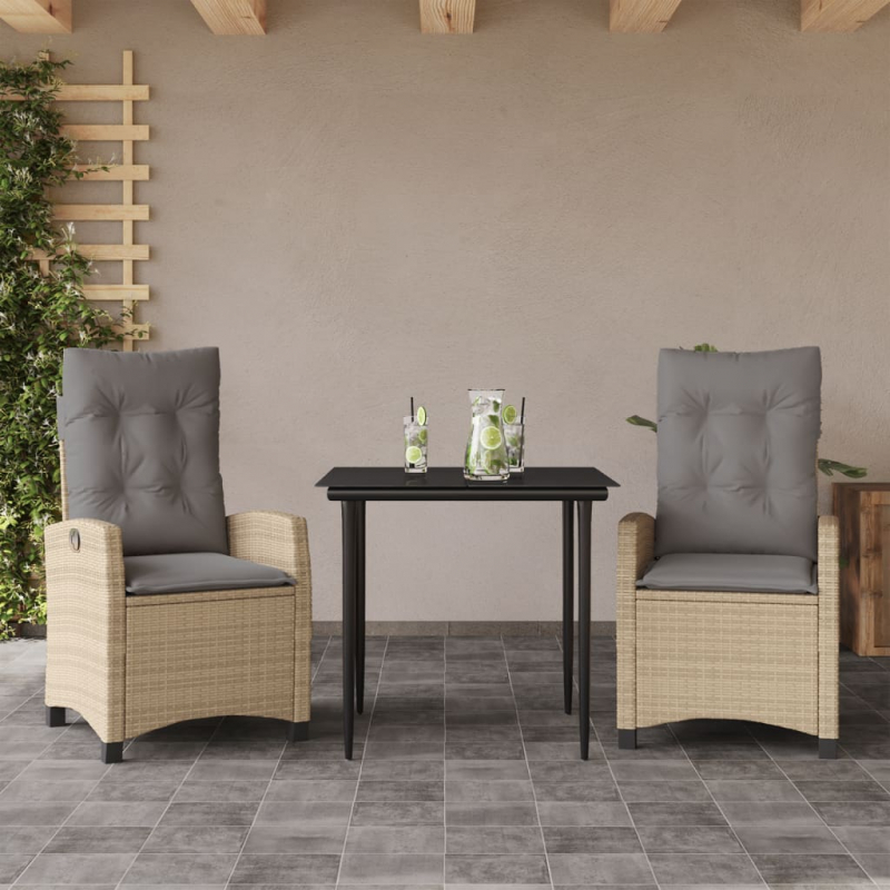 3-tlg. Garten-Essgruppe mit Kissen Beigemischung Poly Rattan