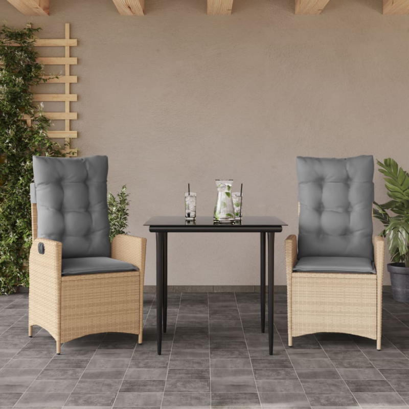 3-tlg. Garten-Essgruppe mit Kissen Beige Poly Rattan