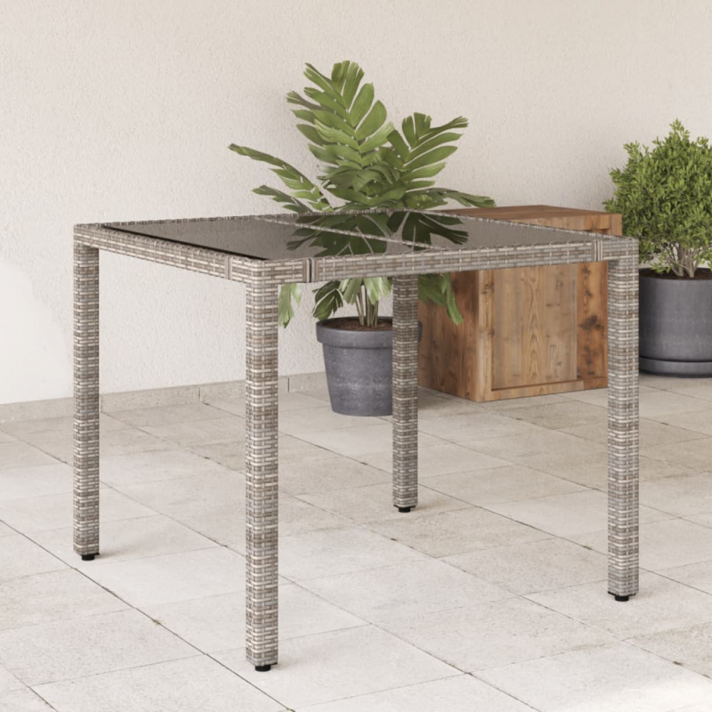 Gartentisch mit Glasplatte Grau 90x90x75 cm Poly Rattan