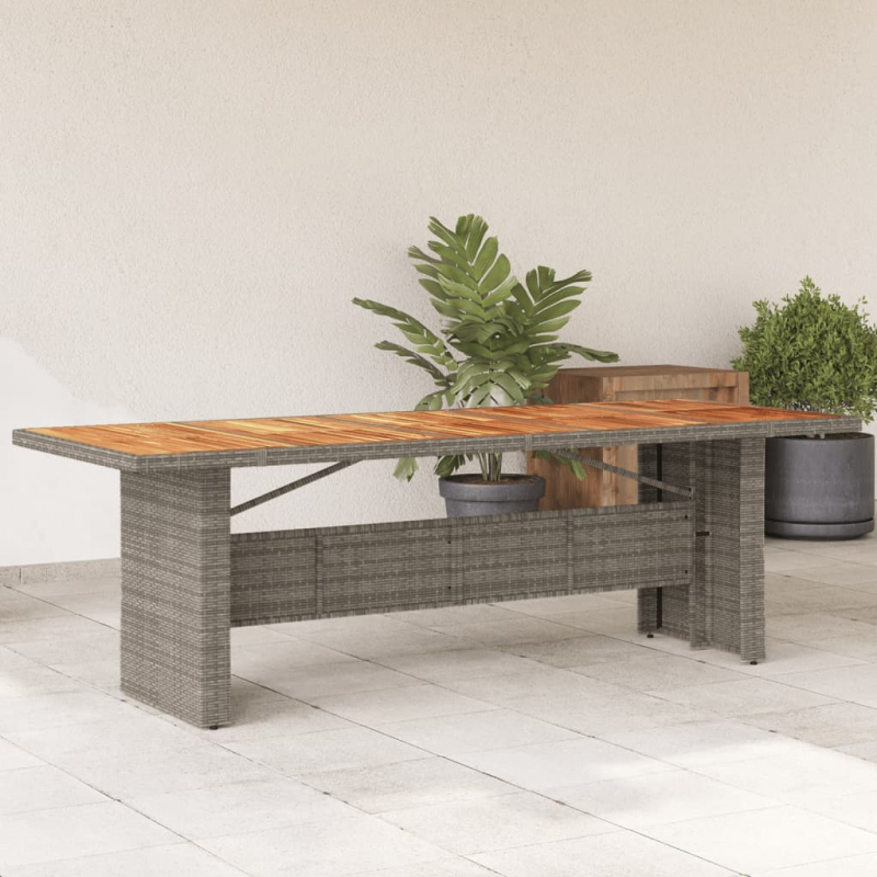 Gartentisch mit Akazienholz-Platte Grau 240x90x75cm Poly Rattan