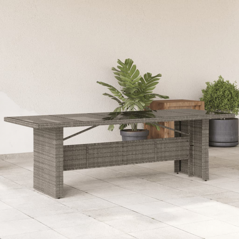 Gartentisch mit Glasplatte Grau 240x90x75 cm Poly Rattan