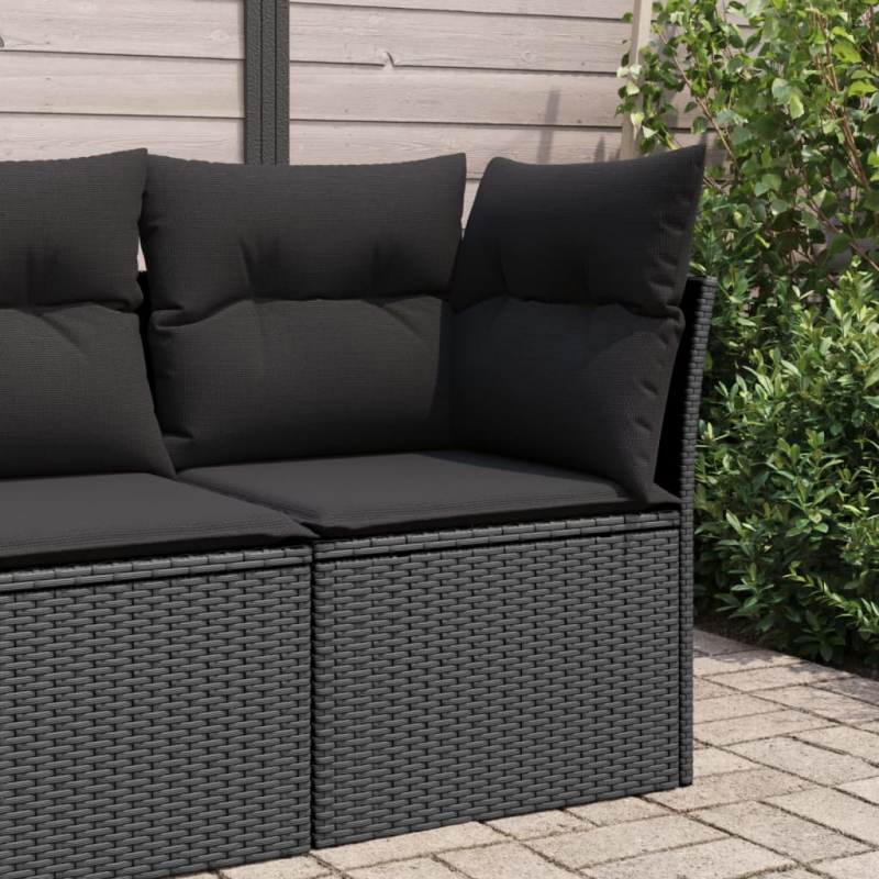 Garten-Ecksofa mit Kissen Schwarz Poly Rattan