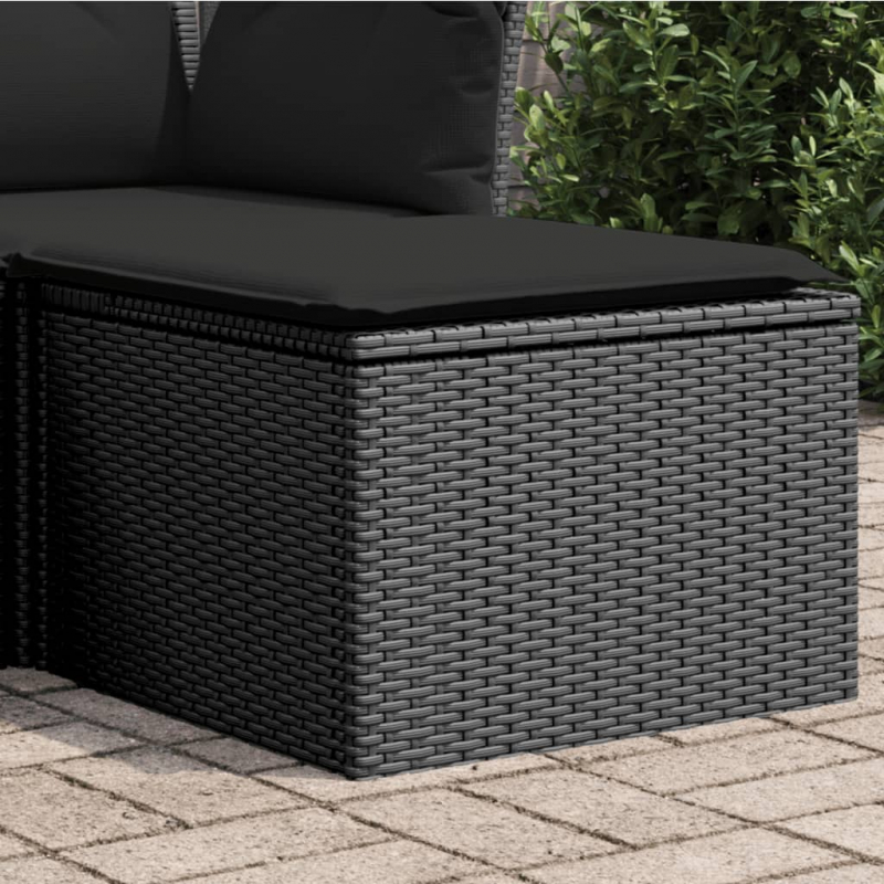 Gartenhocker mit Kissen Schwarz 55x55x37 cm Poly Rattan