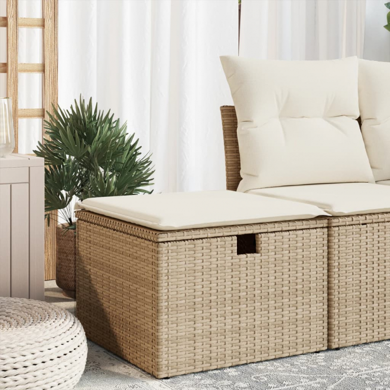 Gartenhocker mit Kissen Beige 55x55x37 cm Poly Rattan