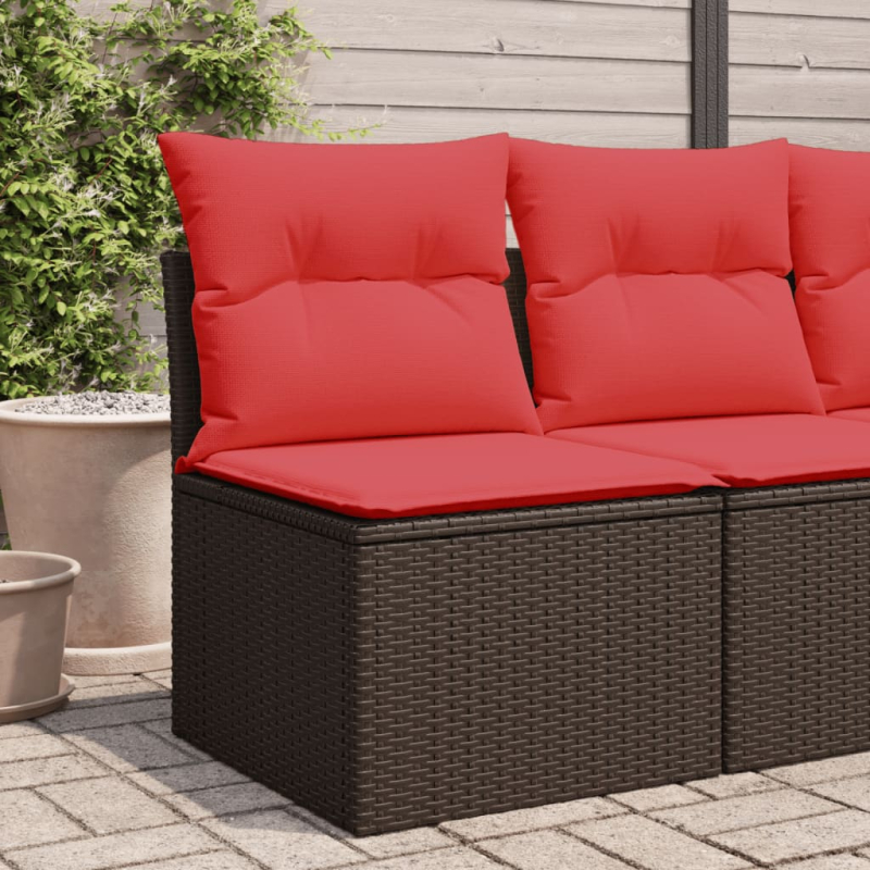 Gartensessel ohne Armlehnen mit Kissen Braun Poly Rattan