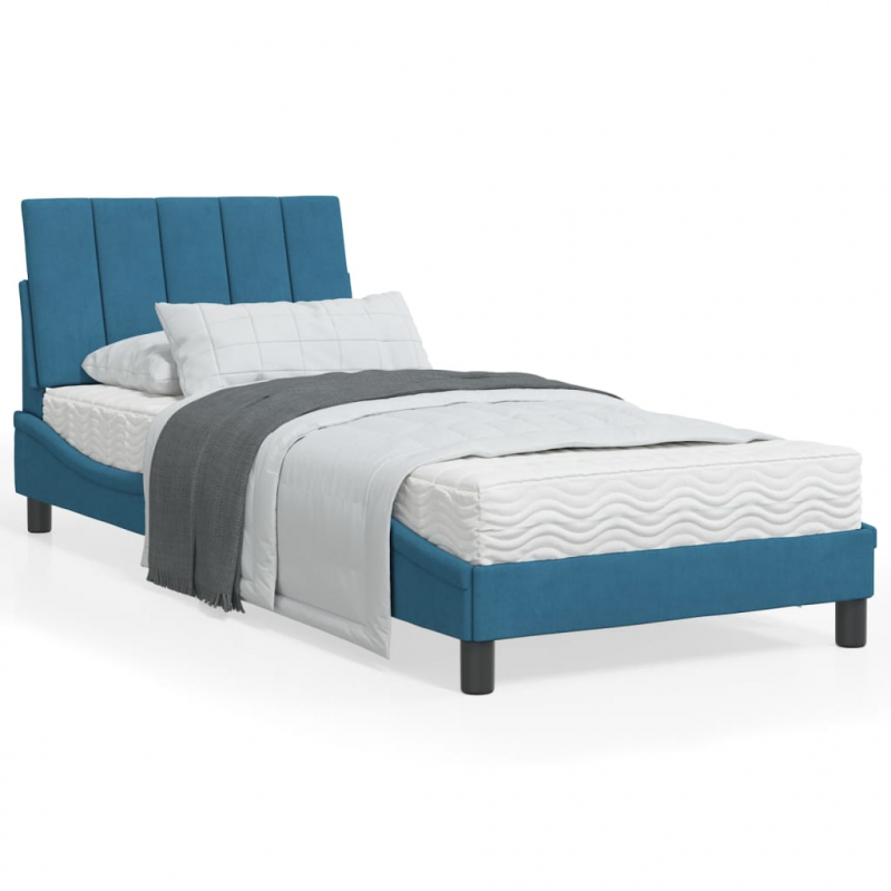 Bettgestell mit Kopfteil Blau 90x200 cm Samt