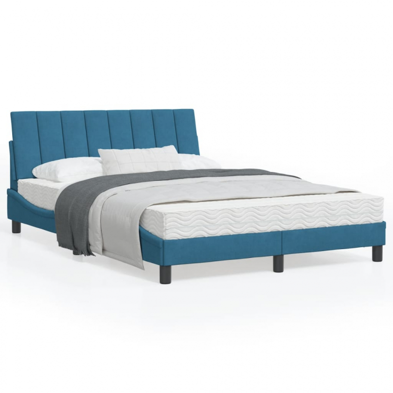 Bettgestell mit Kopfteil Blau 140x200 cm Samt