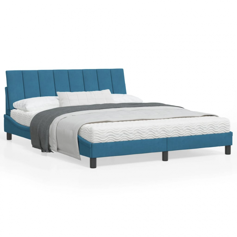 Bettgestell mit Kopfteil Blau 160x200 cm Samt