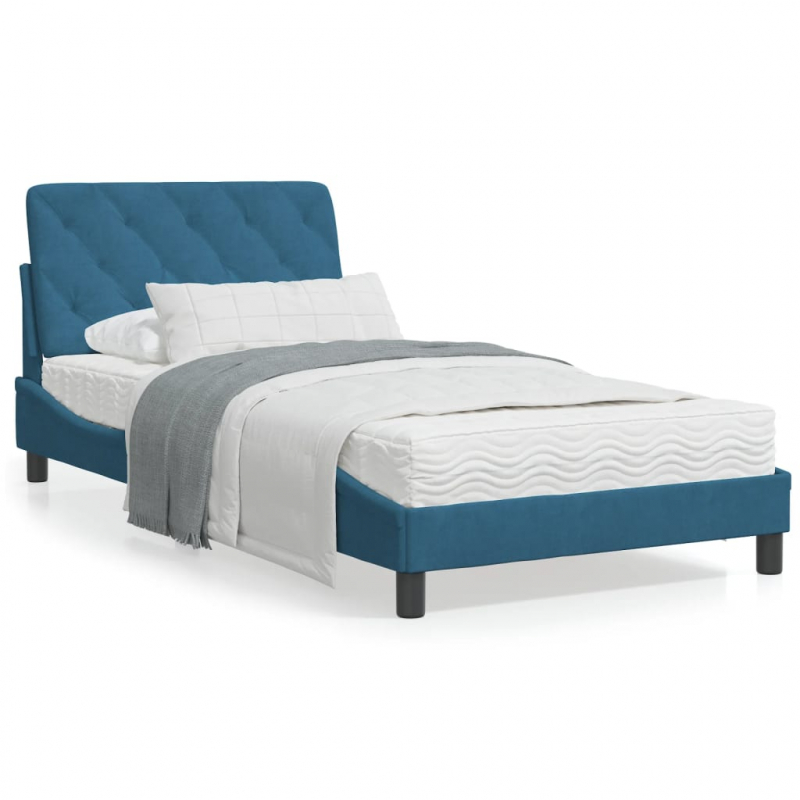 Bettgestell mit Kopfteil Blau 100x200 cm Samt