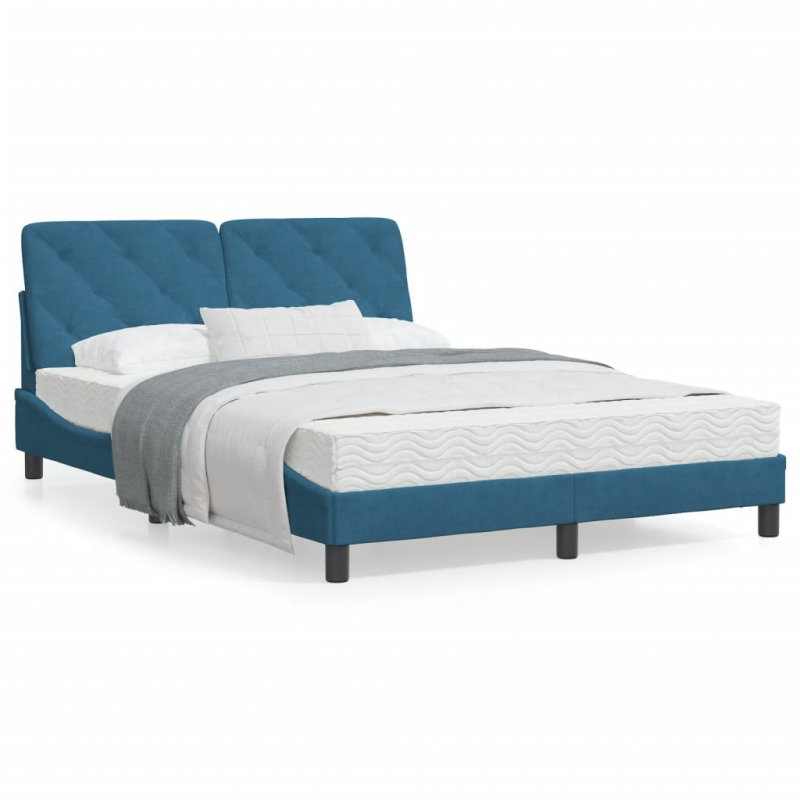 Bettgestell mit Kopfteil Blau 140x200 cm Samt