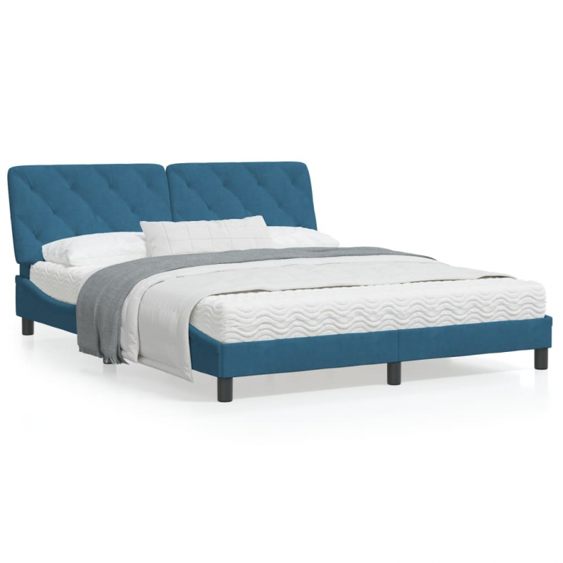 Bettgestell mit Kopfteil Blau 160x200 cm Samt
