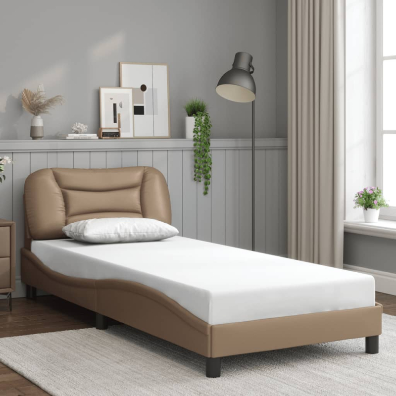 Bettgestell mit Kopfteil Cappuccino-Braun 90x190 cm Kunstleder