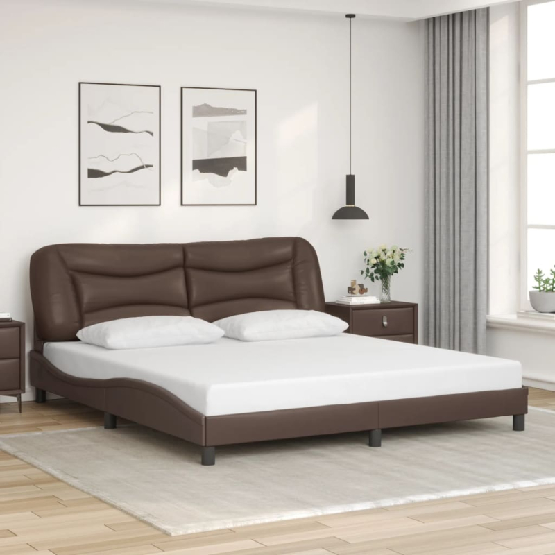 Bettgestell mit Kopfteil Braun 180x200 cm Kunstleder