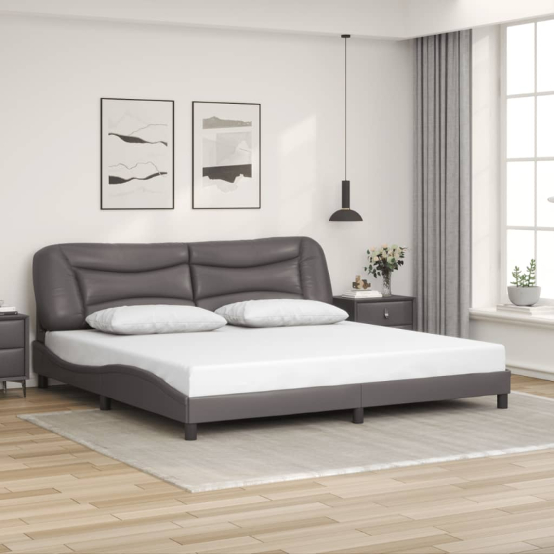 Bettgestell mit Kopfteil Grau 200x200 cm Kunstleder
