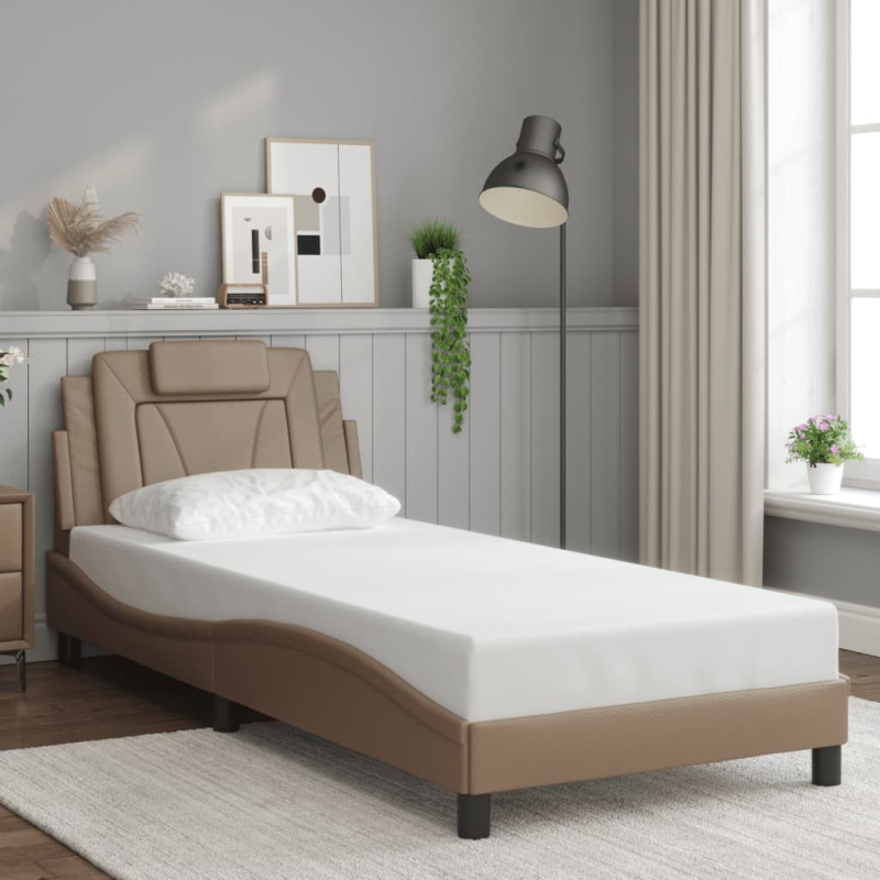 Bettgestell mit Kopfteil Cappuccino-Braun 90x190 cm Kunstleder