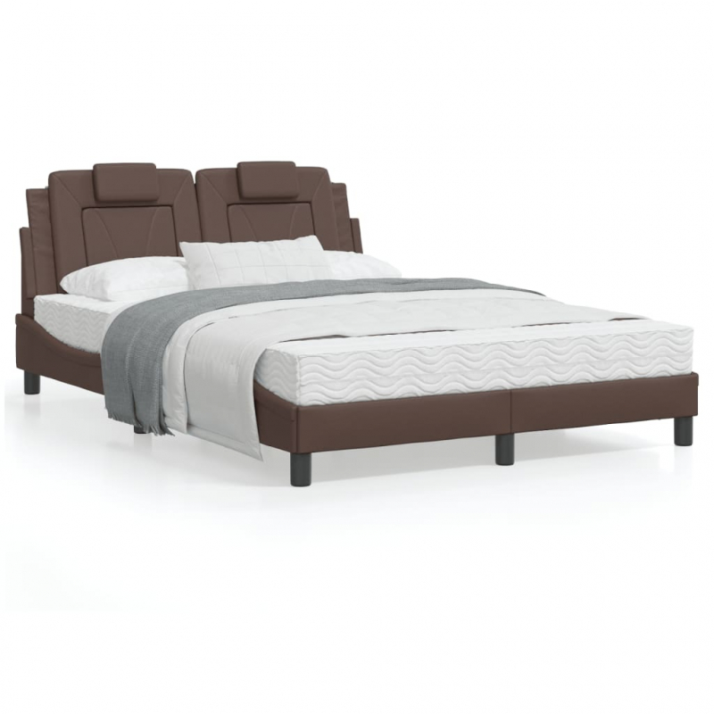 Bettgestell mit Kopfteil Braun 140x190 cm Kunstleder
