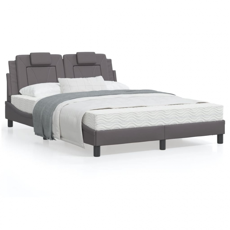 Bettgestell mit Kopfteil Grau 140x190 cm Kunstleder