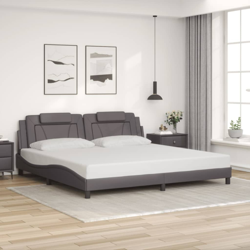 Bettgestell mit Kopfteil Grau 200x200 cm Kunstleder