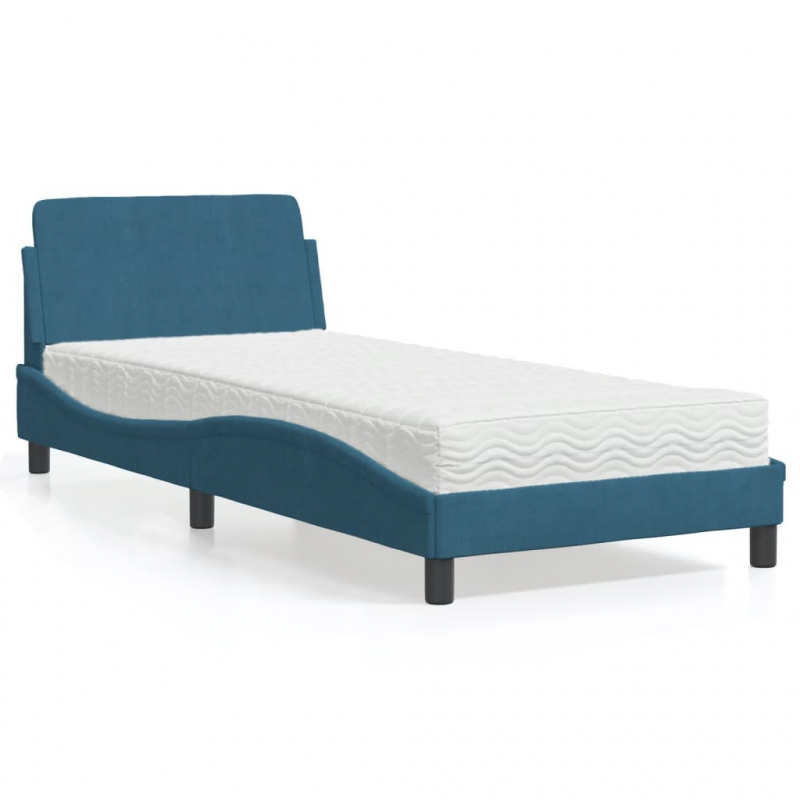 Bett mit Matratze Blau 90x190 cm Samt