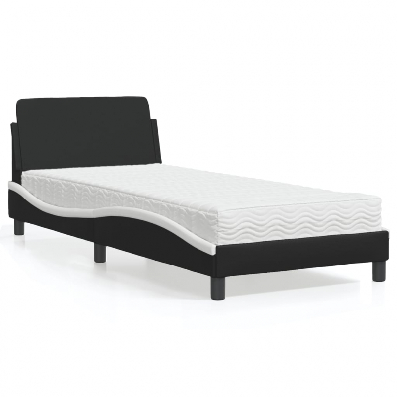 Bett mit Matratze Schwarz und Weiß 90x190 cm Kunstleder