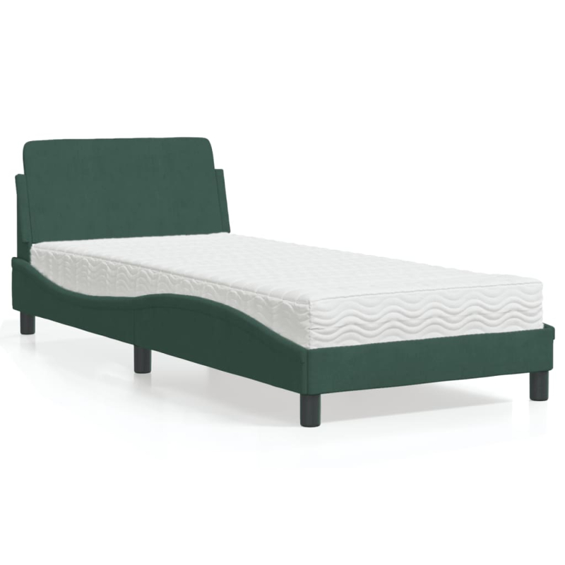 Bett mit Matratze Dunkelgrün 90x200 cm Samt