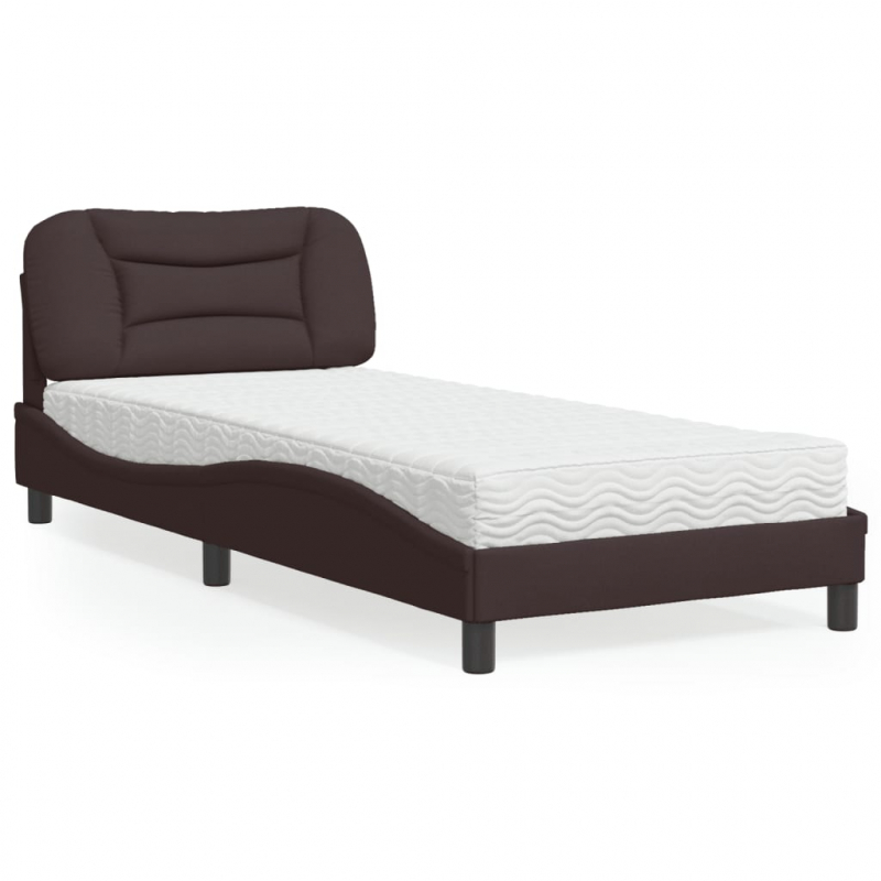 Bett mit Matratze Dunkelbraun 90x190 cm Stoff