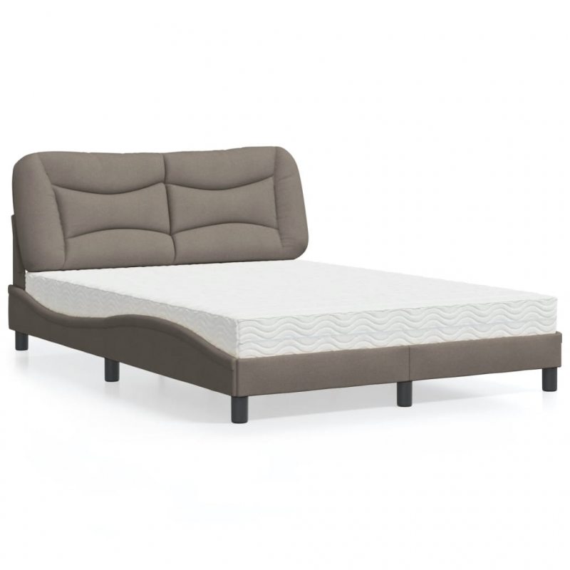 Bett mit Matratze Taupe 140x190 cm Stoff