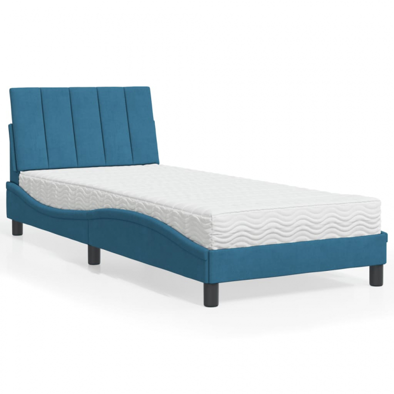 Bett mit Matratze Blau 90x190 cm Samt