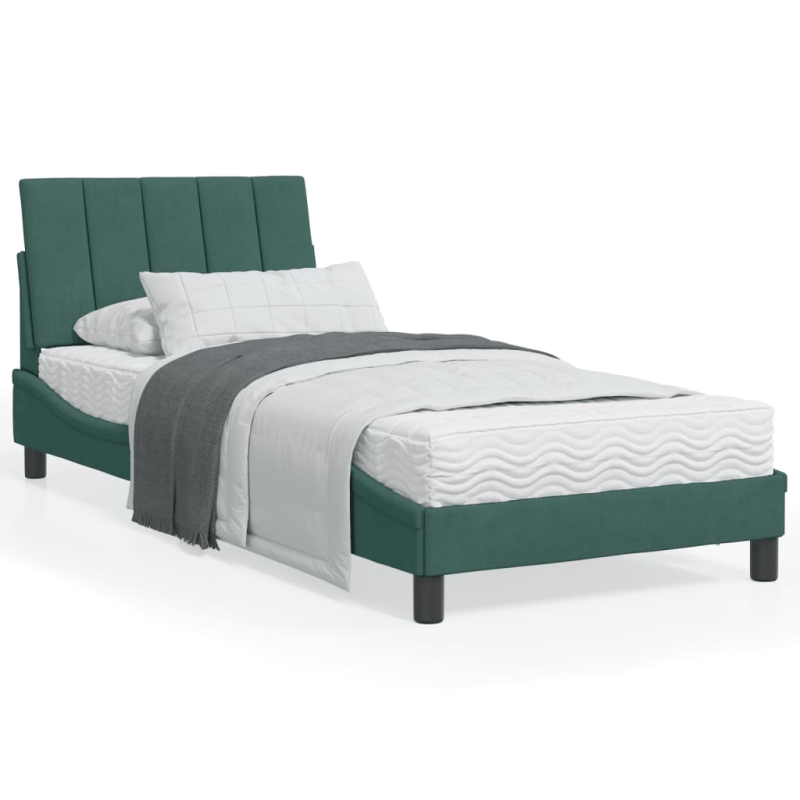 Bett mit Matratze Dunkelgrün 90x200 cm Samt
