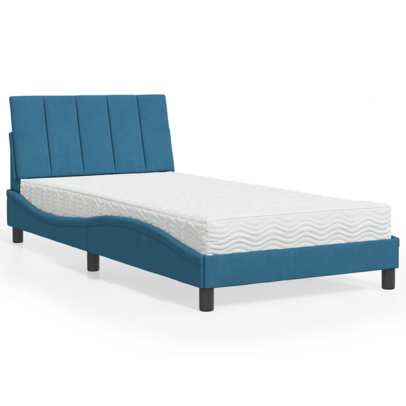 Bett mit Matratze Blau 100x200 cm Samt