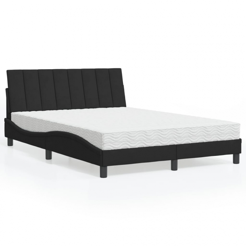 Bett mit Matratze Schwarz 140x190 cm Samt