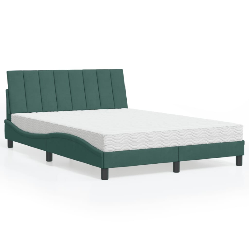 Bett mit Matratze Dunkelgrün 140x190 cm Samt
