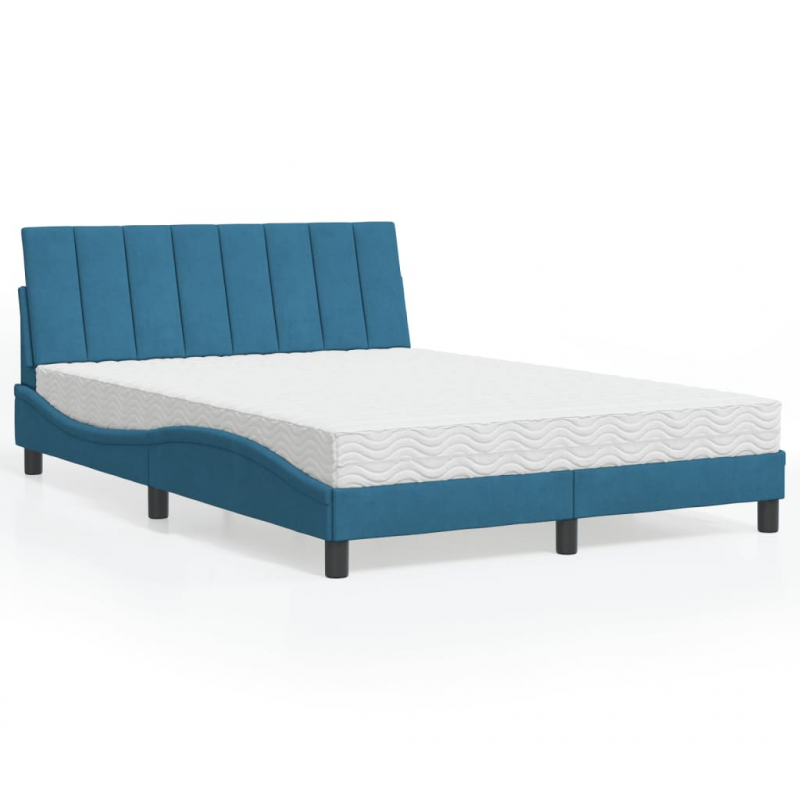 Bett mit Matratze Blau 140x190 cm Samt