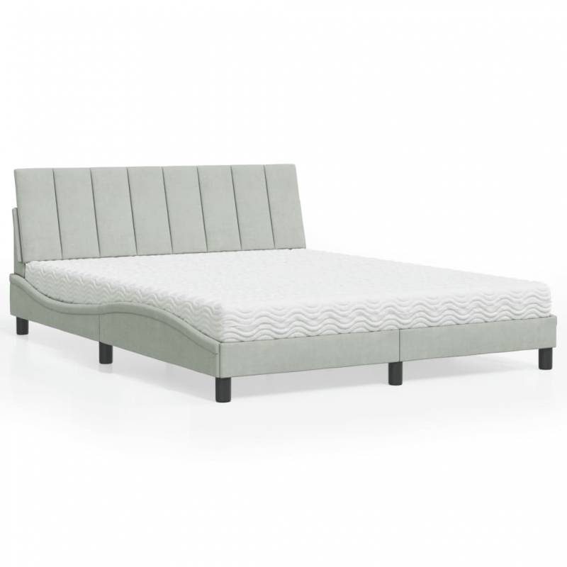 Bett mit Matratze Hellgrau 160x200 cm Samt