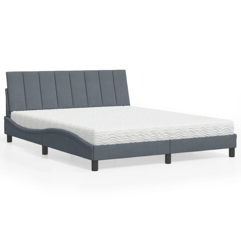 Bett mit Matratze Dunkelgrau 160x200 cm Samt