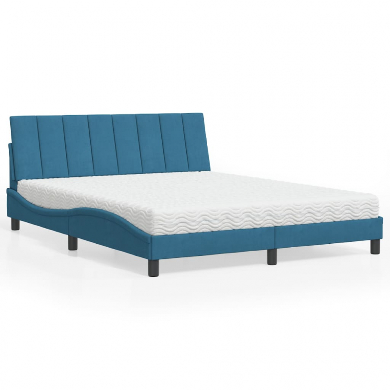 Bett mit Matratze Blau 160x200 cm Samt
