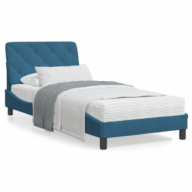 Bett mit Matratze Blau 90x190 cm Samt