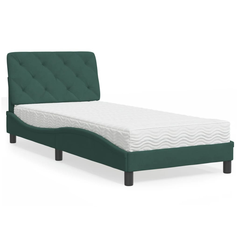 Bett mit Matratze Dunkelgrün 90x200 cm Samt