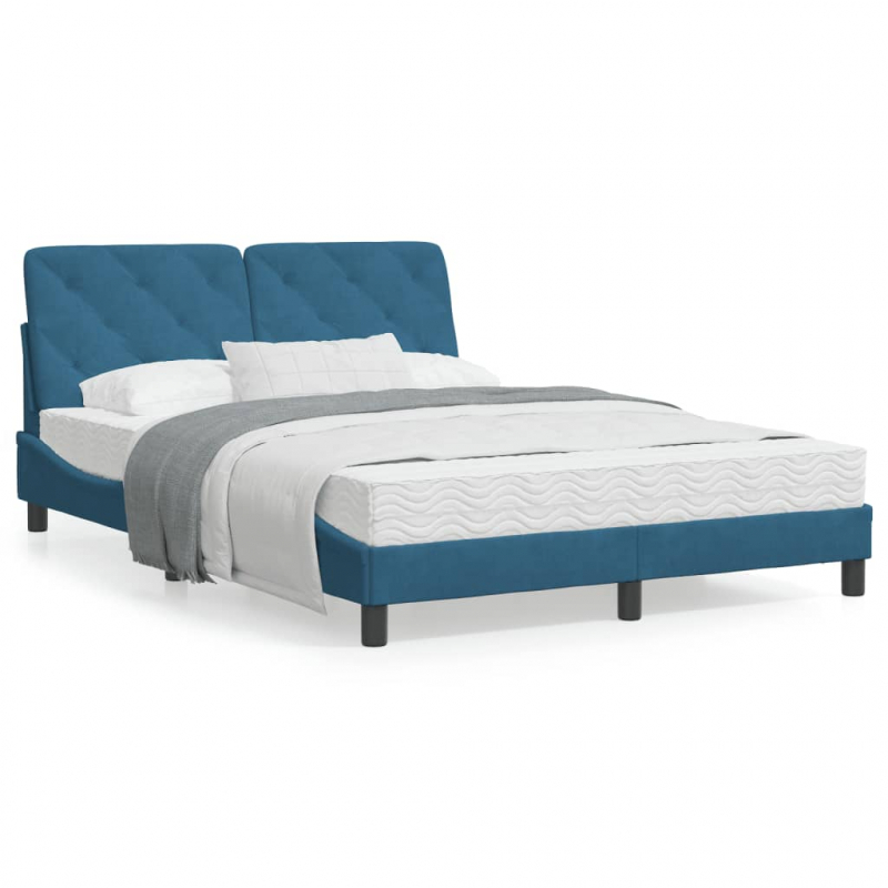 Bett mit Matratze Blau 140x190 cm Samt