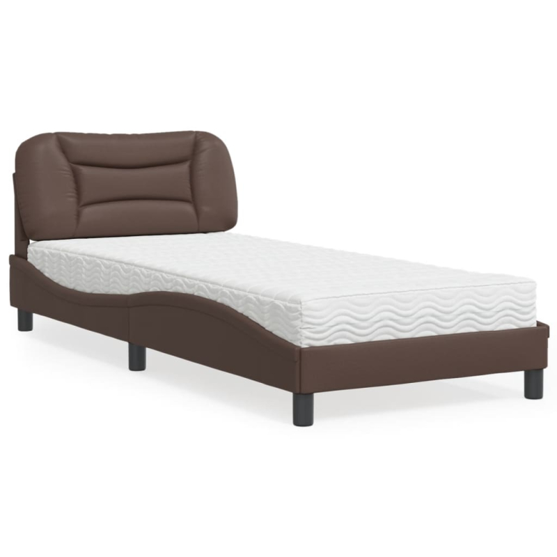 Bett mit Matratze Braun 80x200 cm Kunstleder