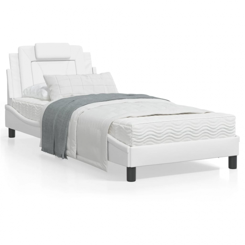 Bett mit Matratze Weiß 80x200 cm Kunstleder