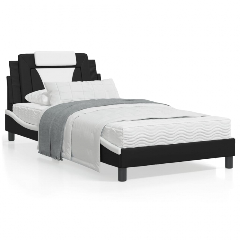 Bett mit Matratze Schwarz und Weiß 100x200 cm Kunstleder