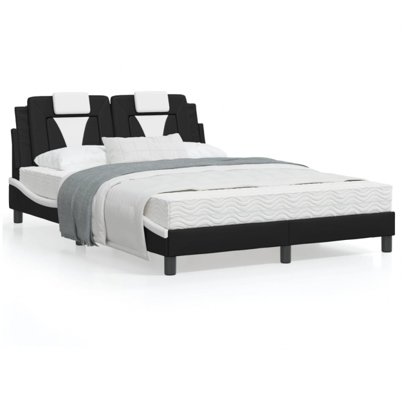 Bett mit Matratze Schwarz und Weiß 120x200 cm Kunstleder