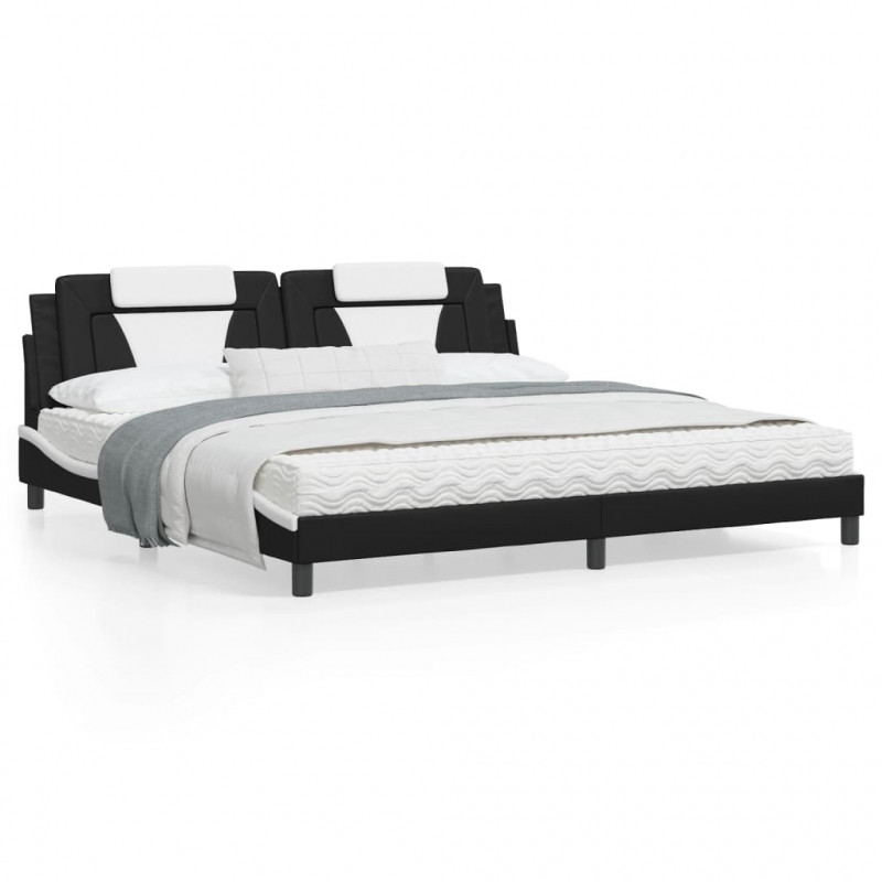 Bett mit Matratze Schwarz und Weiß 200x200 cm Kunstleder