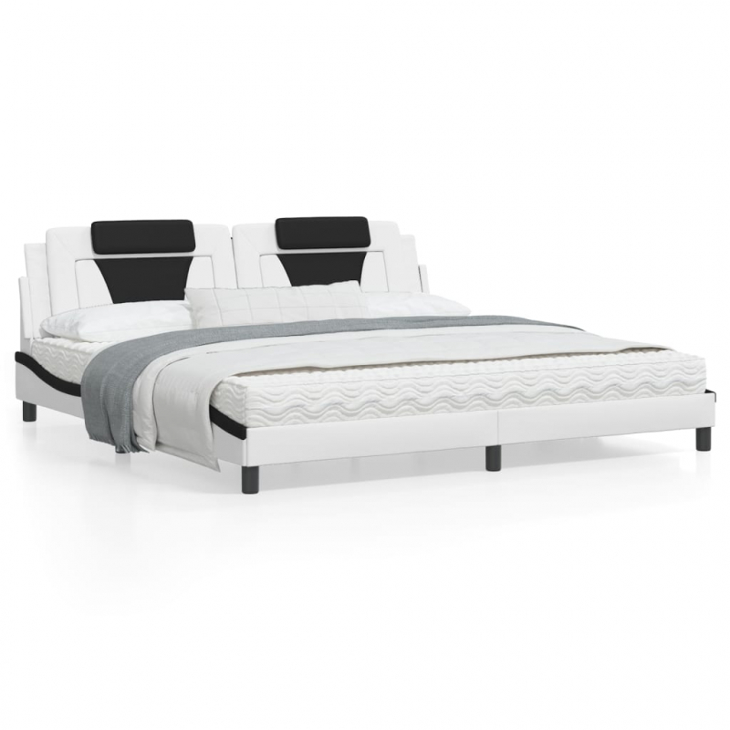 Bett mit Matratze Weiß und Schwarz 200x200 cm Kunstleder