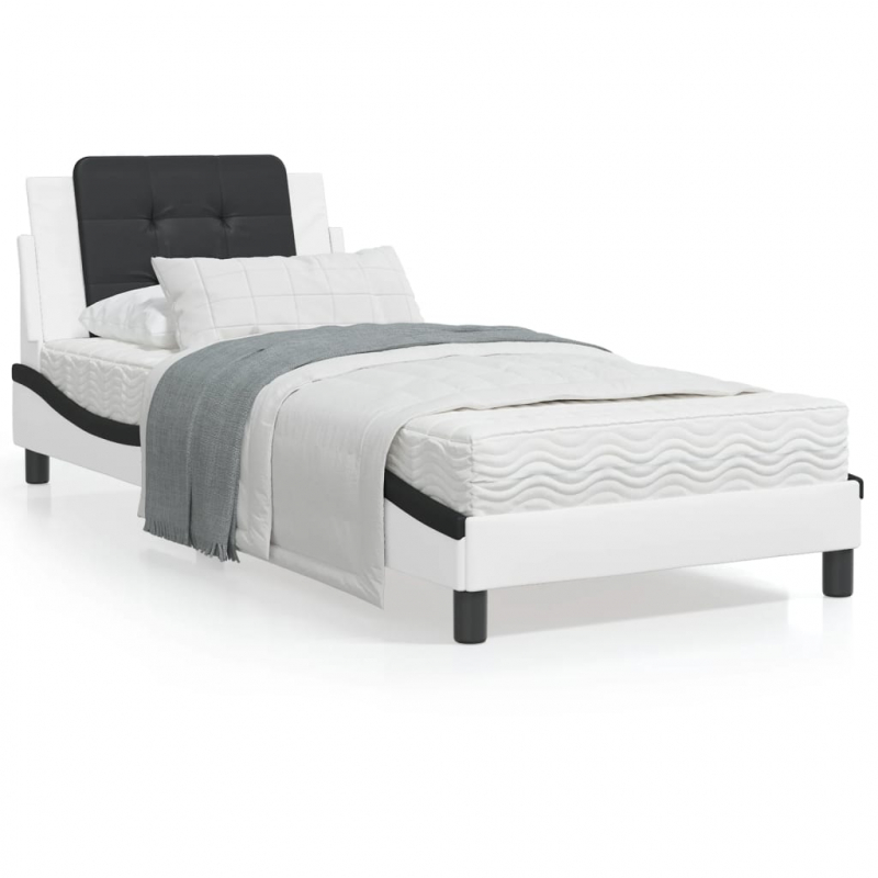Bett mit Matratze Weiß und Schwarz 80x200 cm Kunstleder