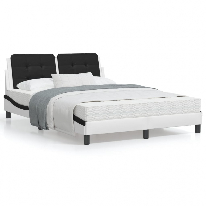Bett mit Matratze Weiß und Schwarz 140x190 cm Kunstleder