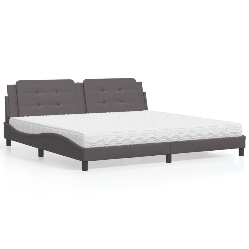 Bett mit Matratze Grau 200x200 cm Kunstleder